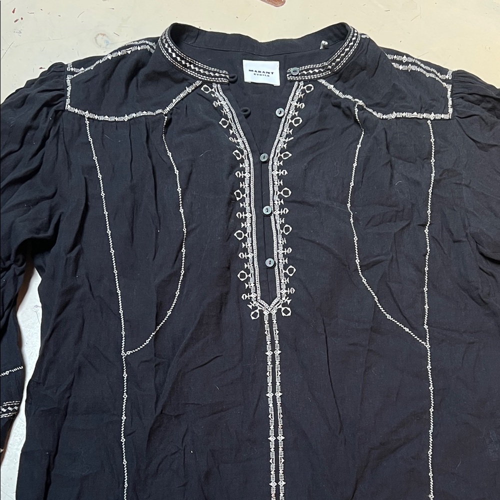 Black Embroidered Women's Blouse French Sz 40